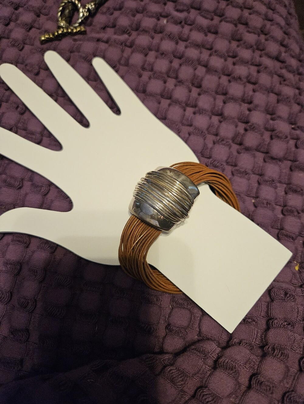 Or Paz Brown Multi-Strand Bracelet with Silver Ribbed Accent